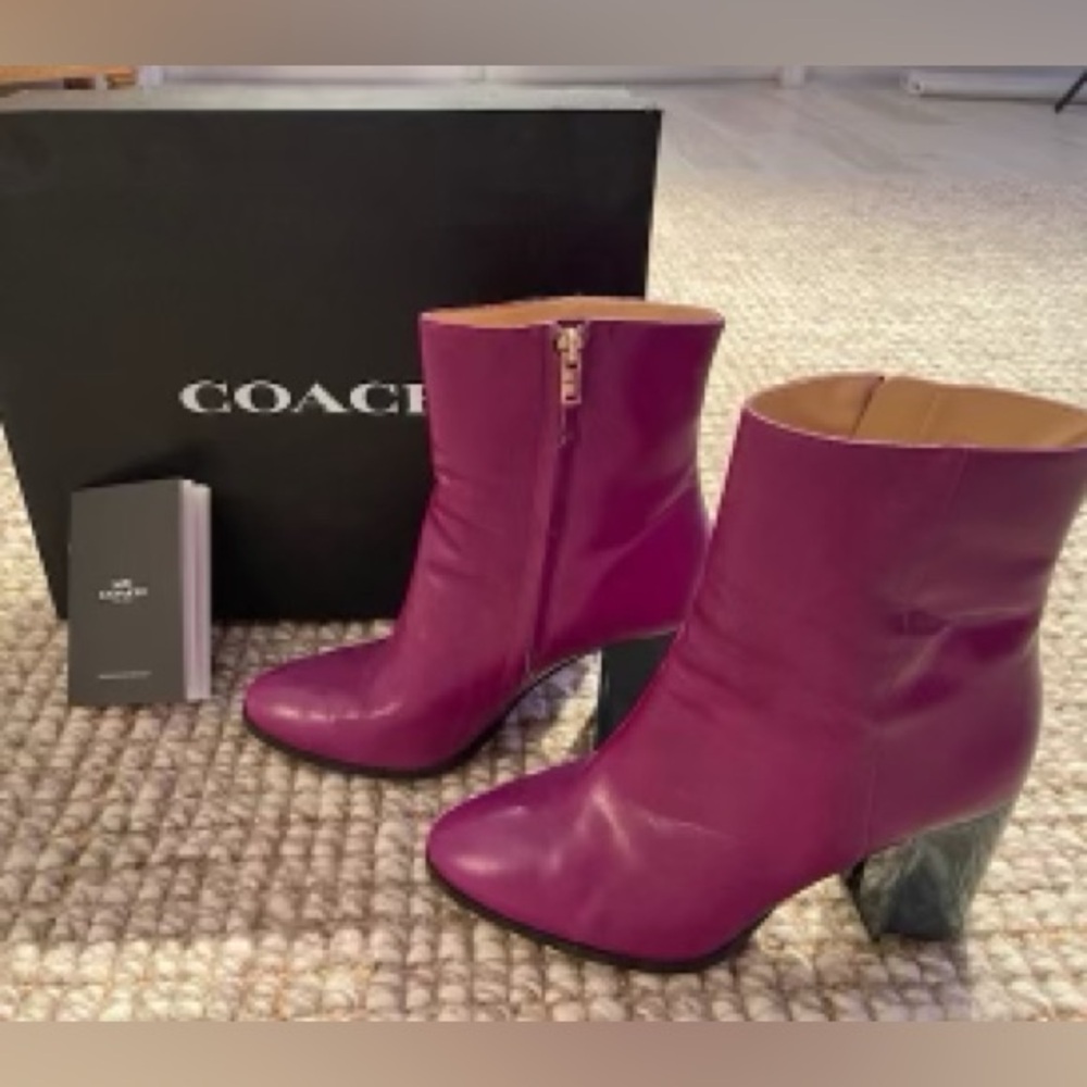 Coach Brielle leather boots in dark magenta